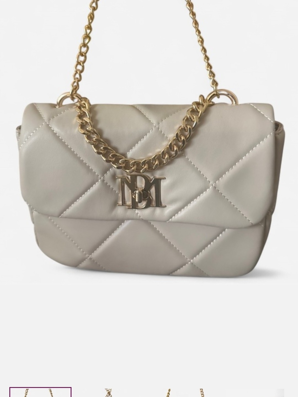 Badgley Mischka Quilted Shoulder Bag in Cream with Gold Hardware